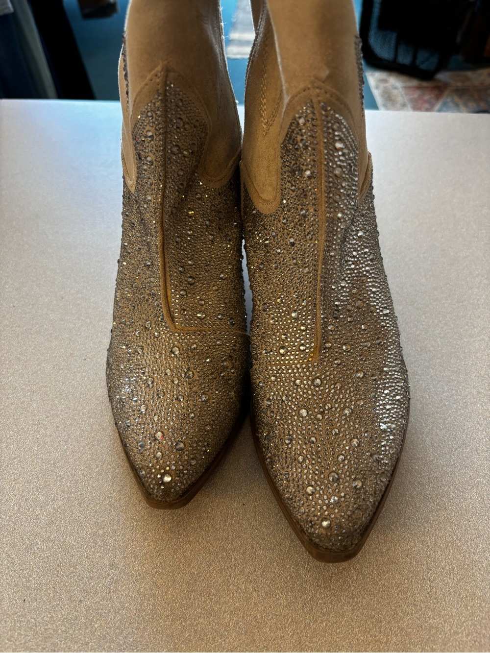 Madden NYC Embellished Cream Suede Western Tall Boots - Picture 12 of 14